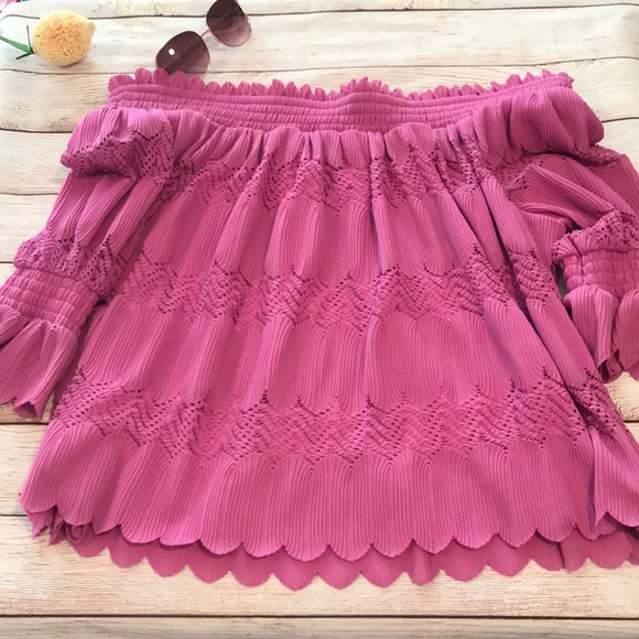 Lane Bryant Ruffle Off Shoulder Mauve Pink Blouse Size 18/20 - Picture 6 of 16